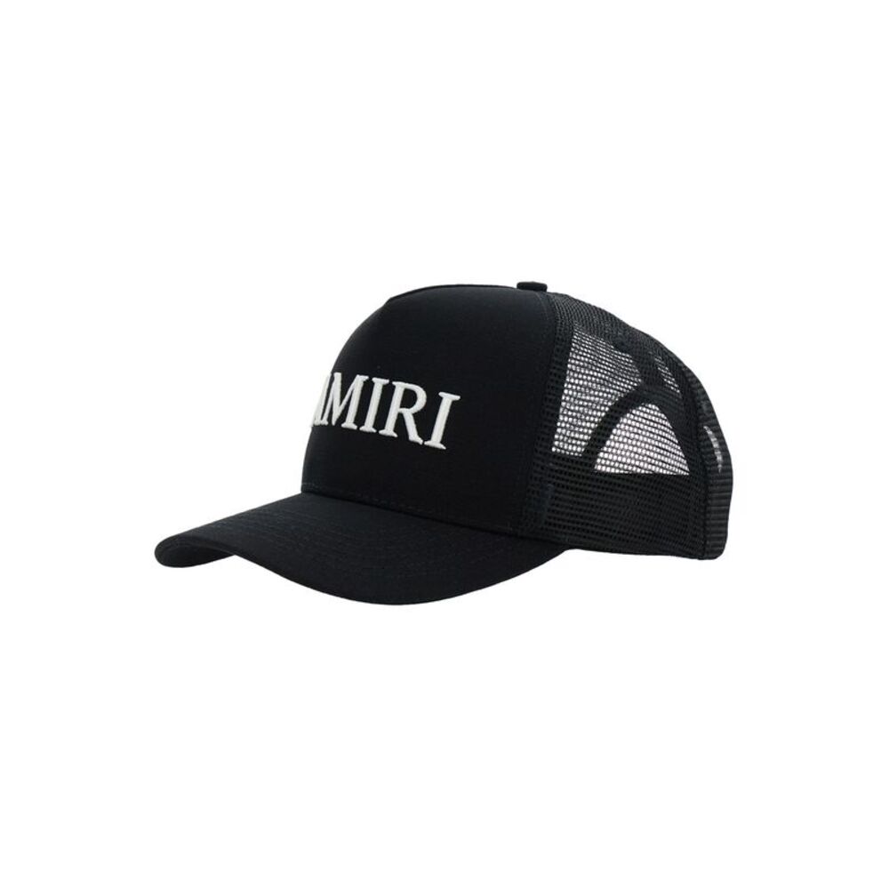 Amiri Men Black Hat With Leather Logo